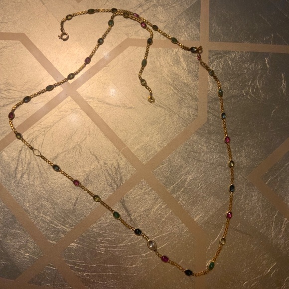 18KT Y/G Amethyst, Garnet, Citrine, Peridot and Blue Topaz 20" Chain - Picture 6 of 6